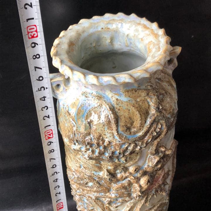 人間国宝級◆蔵から凄い龍が舞う壺が出てきた、壺、花瓶、花道具、茶道具