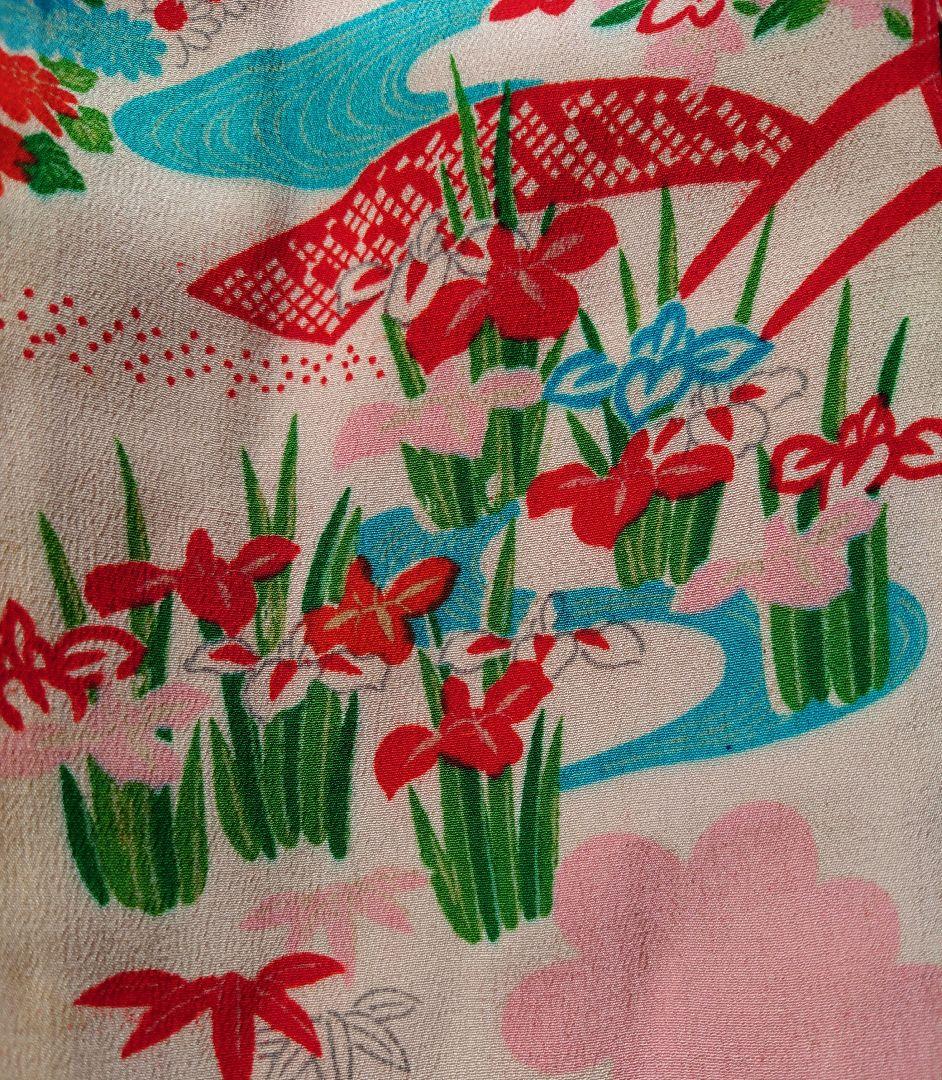 市松人形　お振り袖　着物と帯のセット　縮緬　古布　袷　本仕立て　15号52cm用