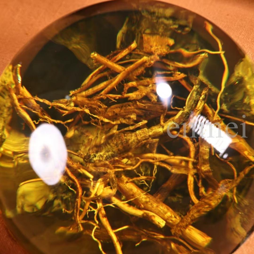 中国古美術・旧藏珍品・清代風・琥珀クリスタル球一対・原石封入・置物・寧寿宮藏印