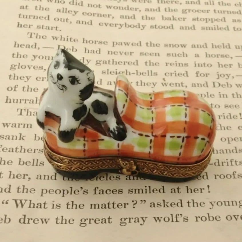 リモージュボックス　靴に入った猫　フランス製　小物入れ　ミニチュア　磁器