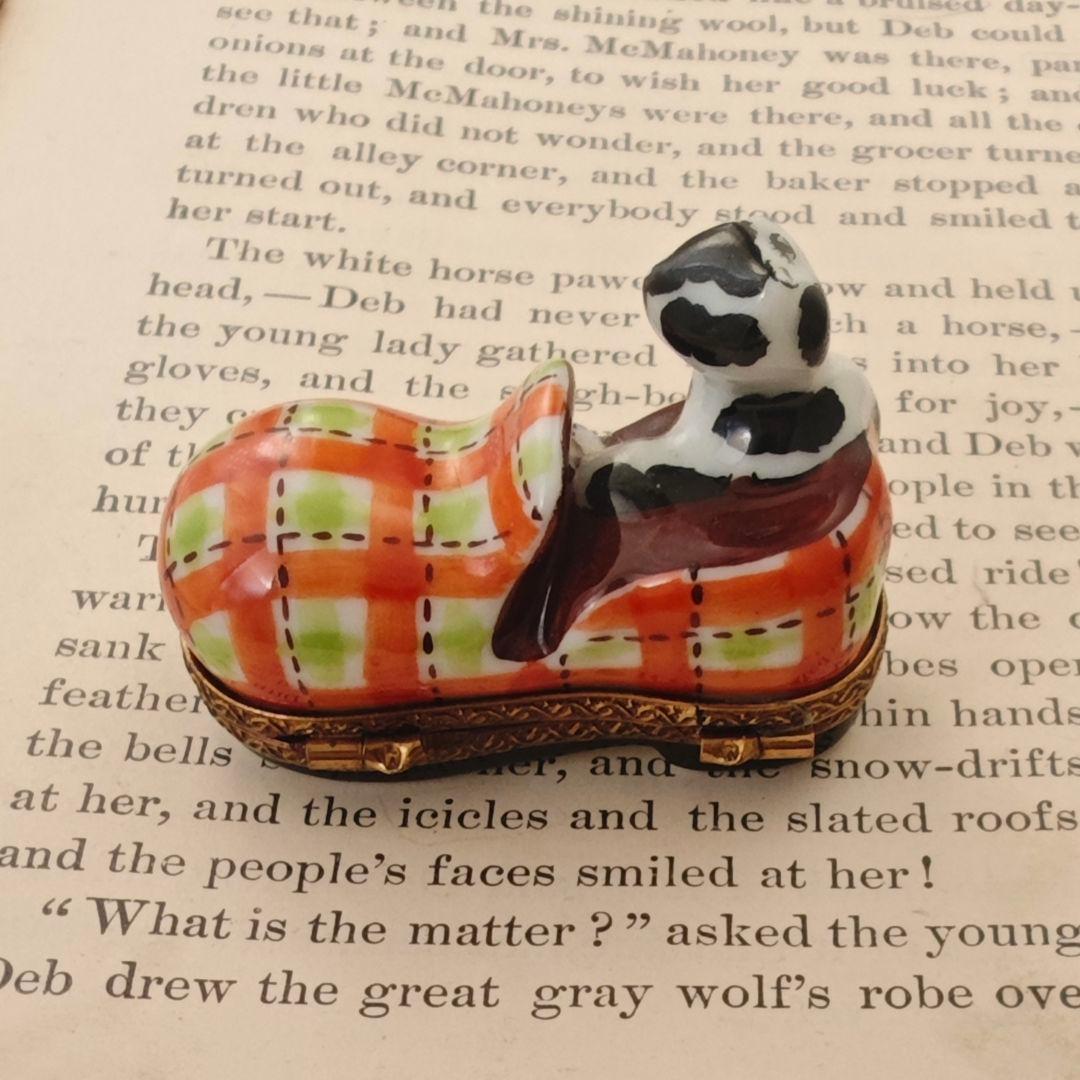 リモージュボックス　靴に入った猫　フランス製　小物入れ　ミニチュア　磁器