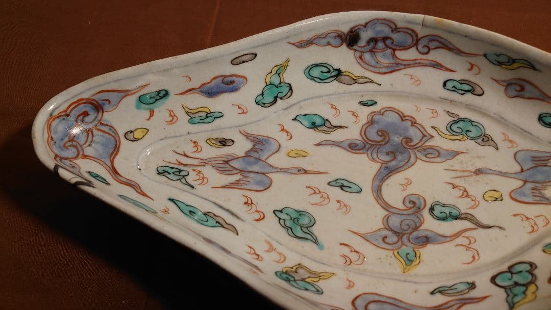 古九谷　古伊万里　菱形　色絵　鶴の図　九谷焼　美術館展示　１客