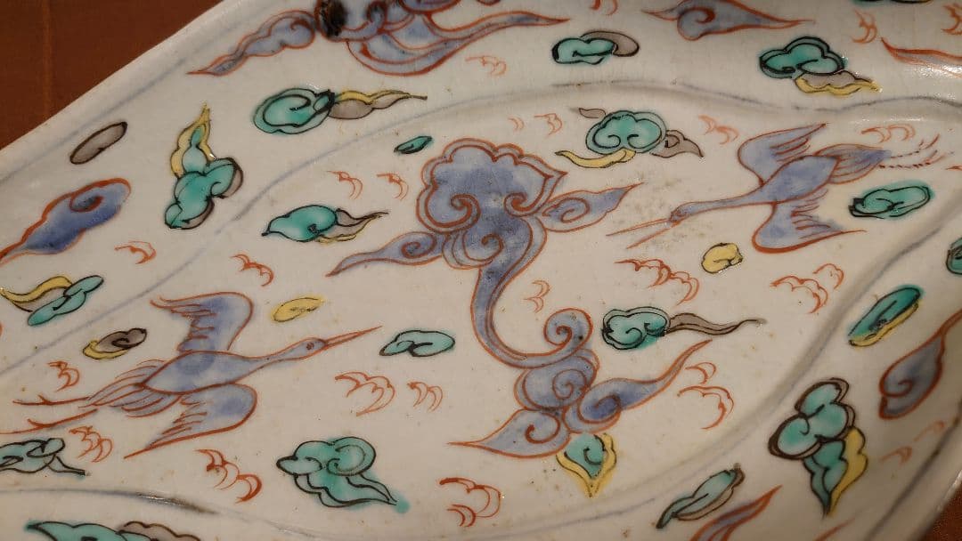 古九谷　古伊万里　菱形　色絵　鶴の図　九谷焼　美術館展示　１客