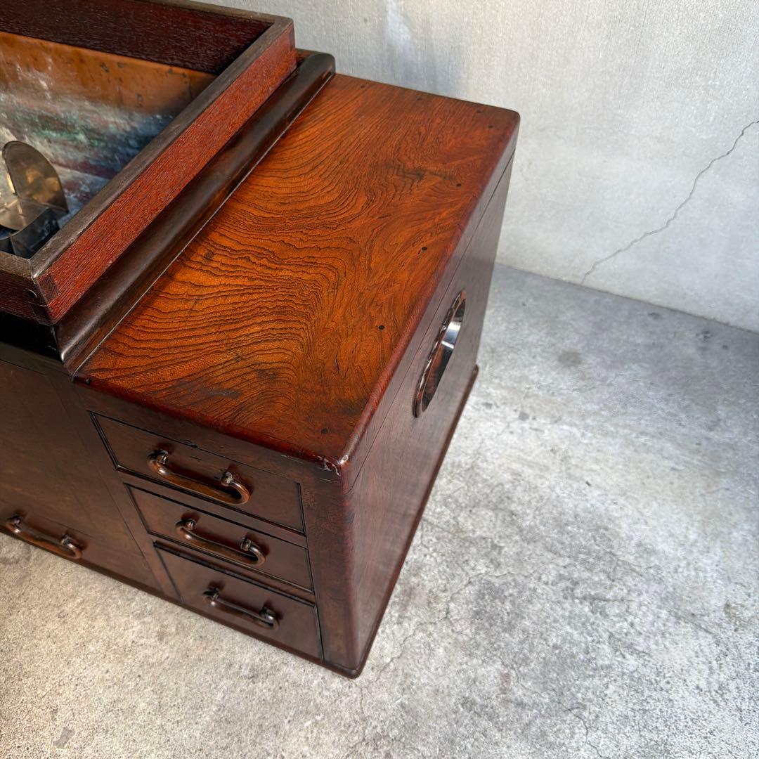 当時物　関東火鉢 欅 長火鉢　欅　黒柿　猫板　時代家具　アンティーク