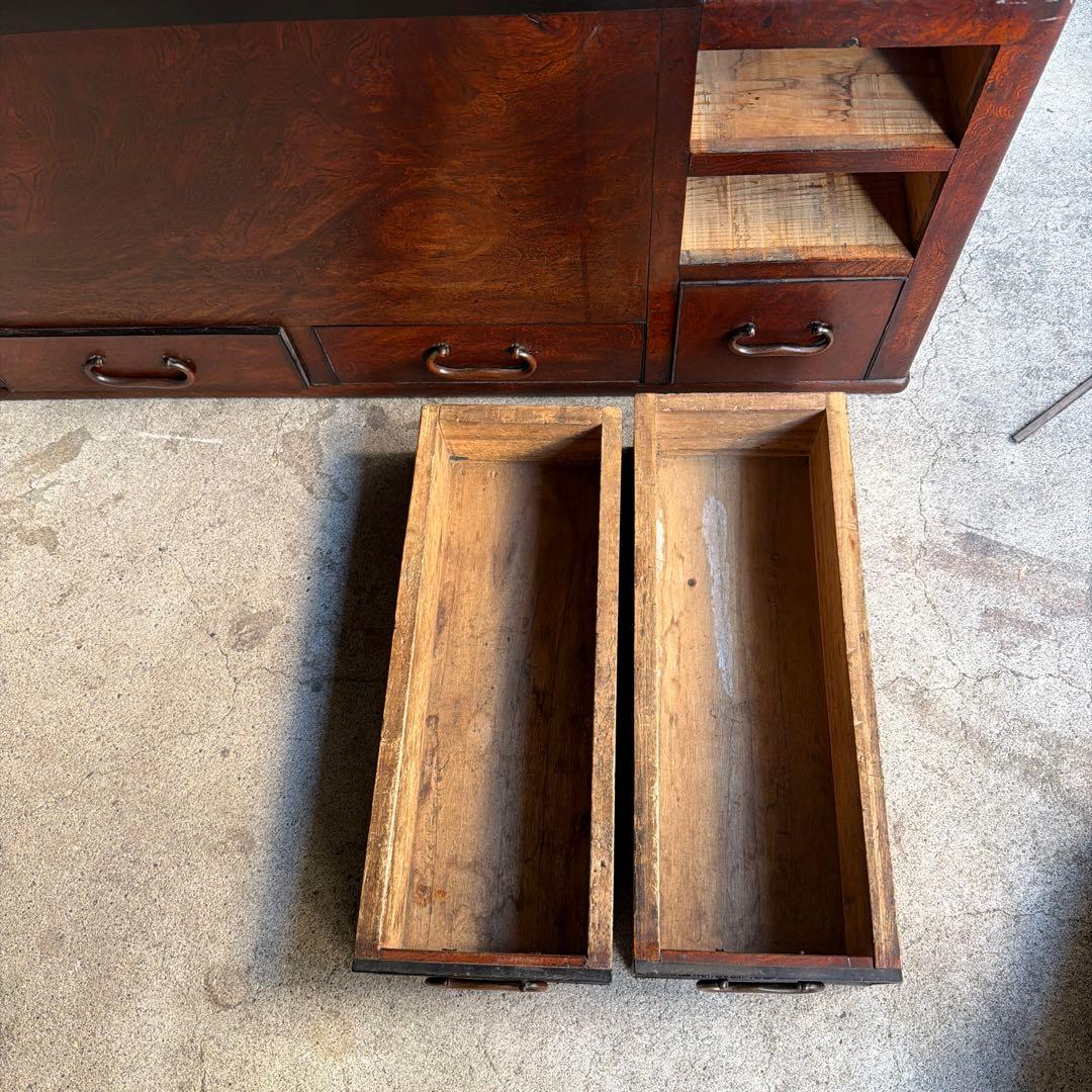 当時物　関東火鉢 欅 長火鉢　欅　黒柿　猫板　時代家具　アンティーク
