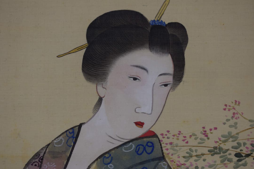 【真作】立松義寅/美人画/納涼美人/美婦湯上り/掛軸☆宝船☆Y-333　JM