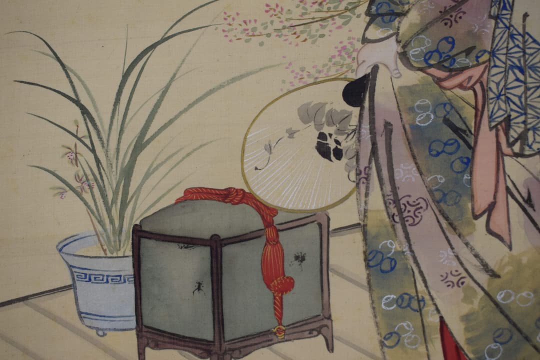 【真作】立松義寅/美人画/納涼美人/美婦湯上り/掛軸☆宝船☆Y-333　JM