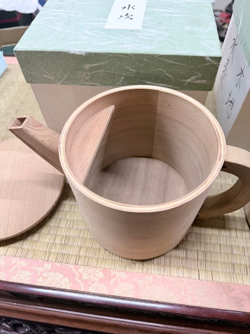 在銘　木地曲 片口水次 紙箱入り　片口水注 曲水次 木地曲げ　曲げ水指2点