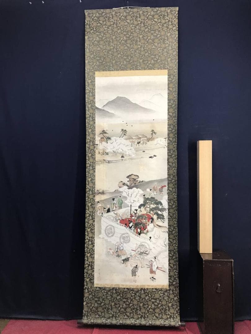 【模写】英一蝶/花見宴会図/人物図/掛軸/名家伝来/AD-122