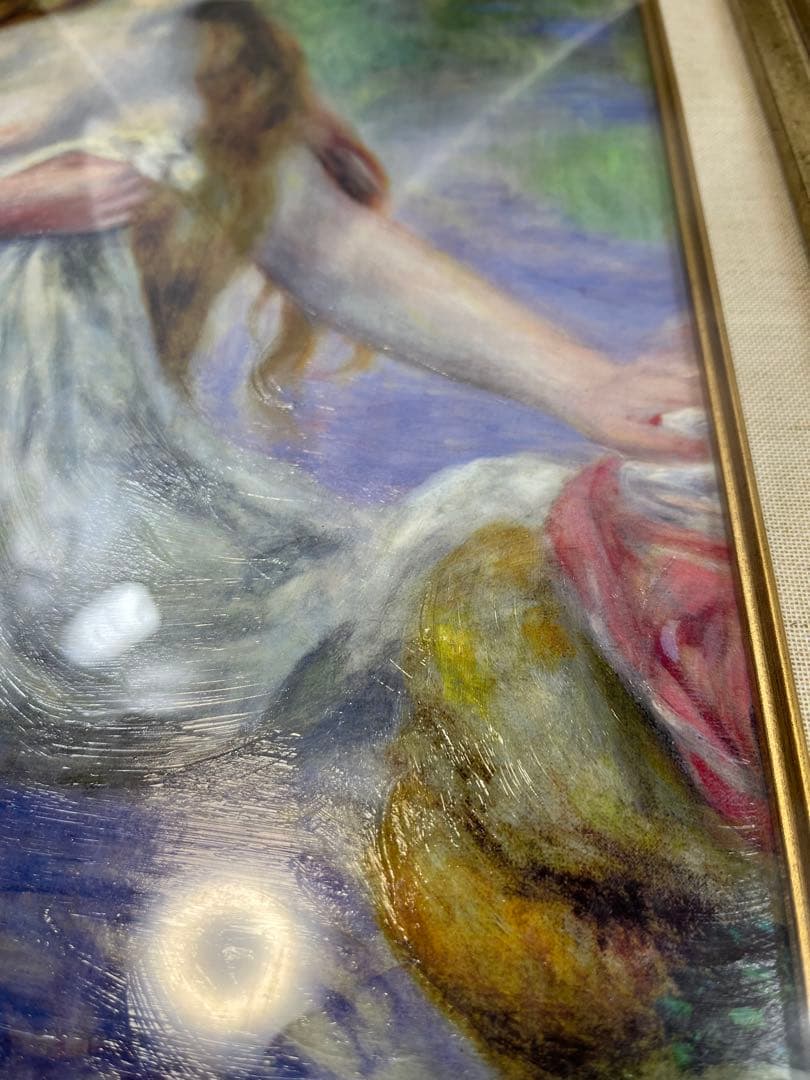 額入り壁掛け ルノワール　長い髪の浴女（油彩複製画）1136