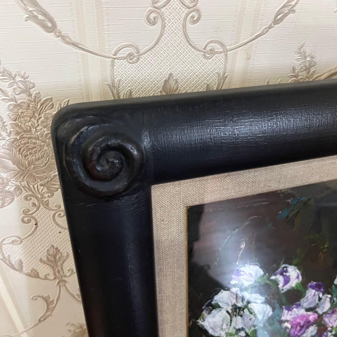 【アンティーク】額装 額縁 油絵 油彩 絵画 花瓶 花 静物画 インテリア雑貨