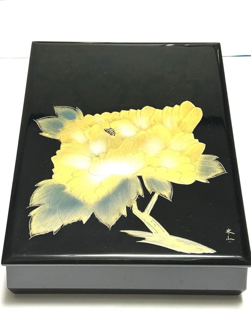 新品レア！松田林山作　漆器蒔絵 重箱 文箱　花模様 黒色