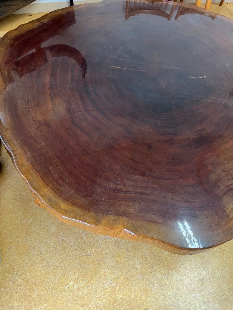【希少】天然木 一枚板 大型座卓 円卓 センターテーブル 輪切り 昭和レトロ