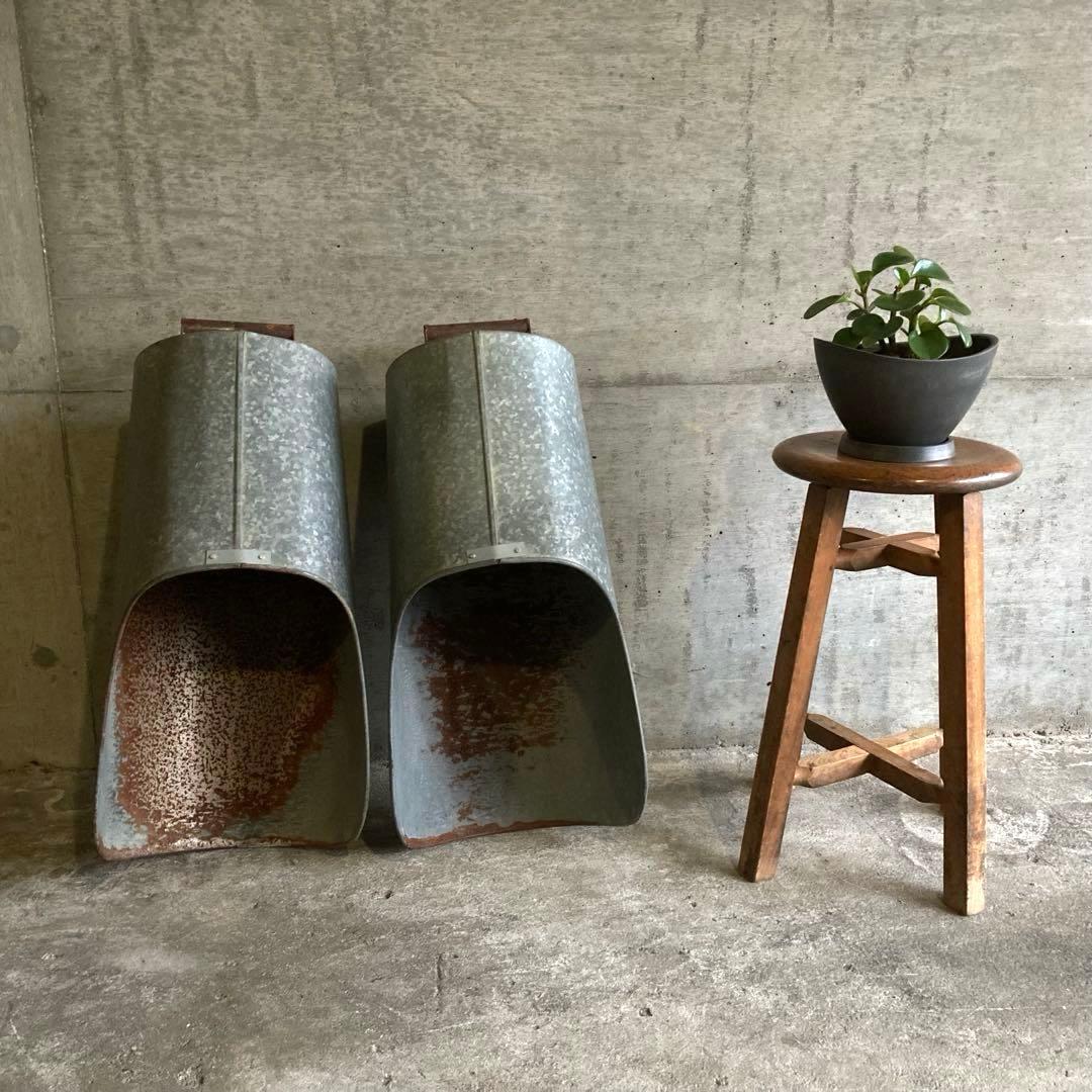 バケツ スコップ 穀物 藁 ブリキ 金属 2点 農具 古道具 シャビー レトロ