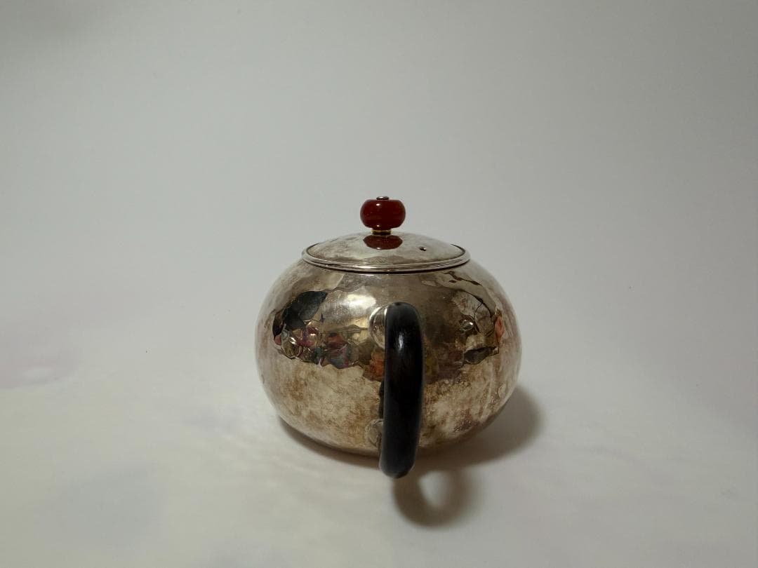 純銀製 玉石摘 丸形 急須 銀瓶 煎茶道具