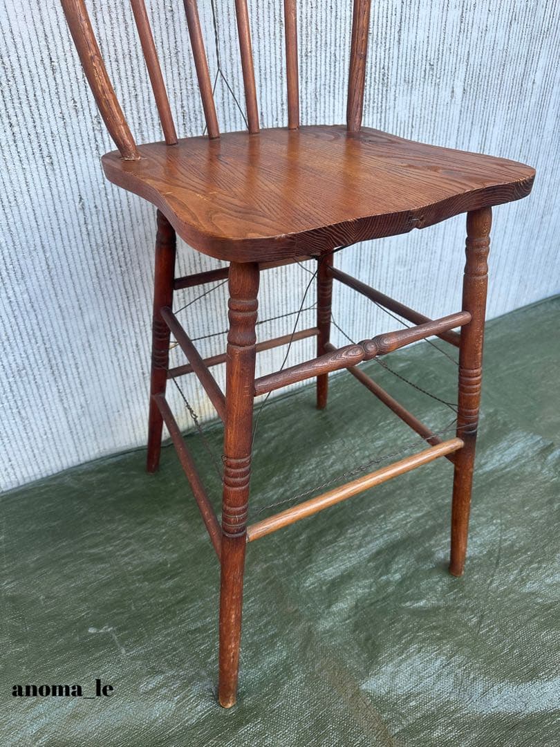 1023【ハイチェア】木製　スティックバック　ウィンザーチェア　USヴィンテージ