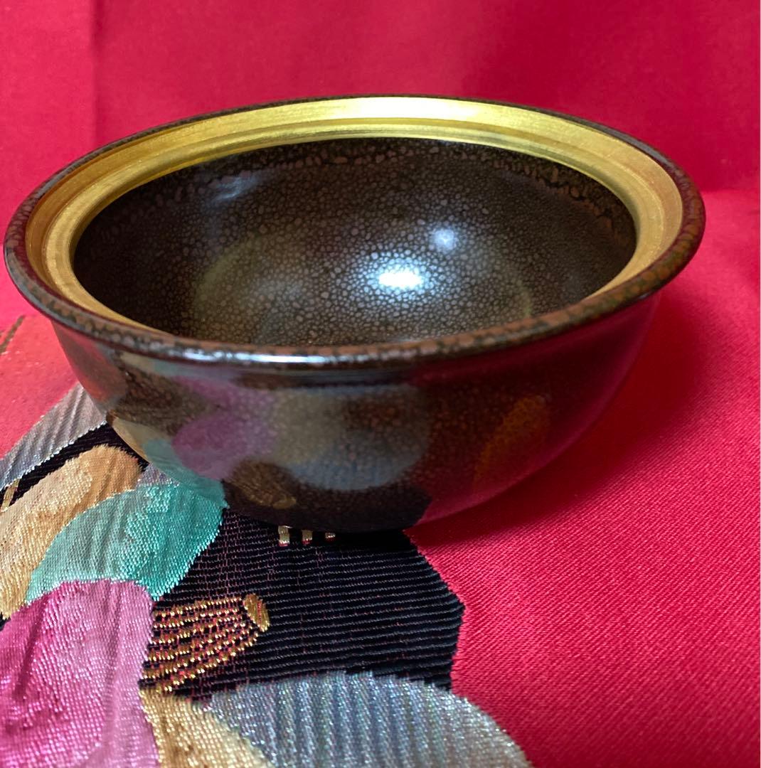 工芸品　安田全広　鹿深窯　天目名家　油滴天目　蓋付茶碗　蓋付小鉢　箱付