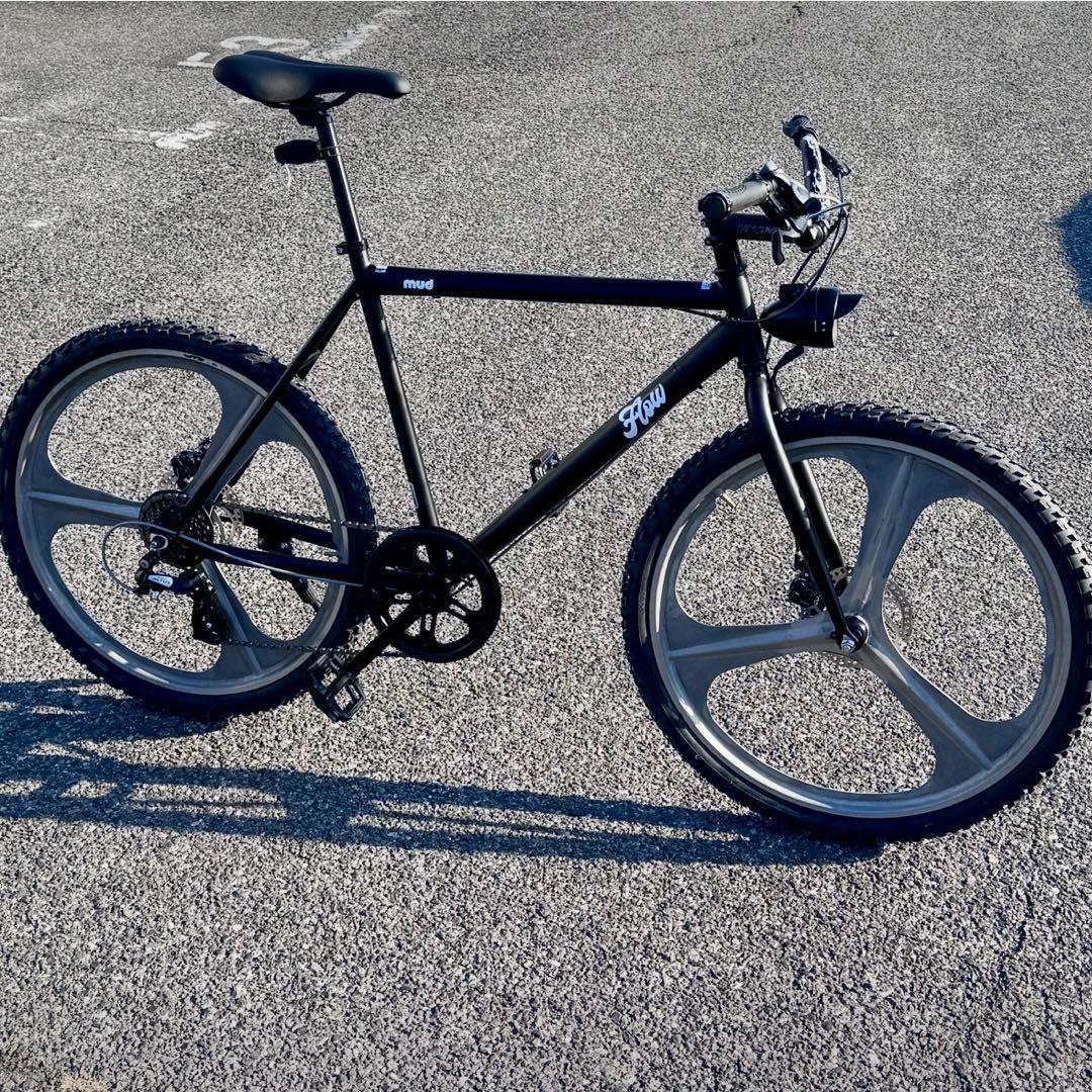 クロスバイク　26インチ　アルミブレードホイール　後付け7段変速　タイヤ新品　黒