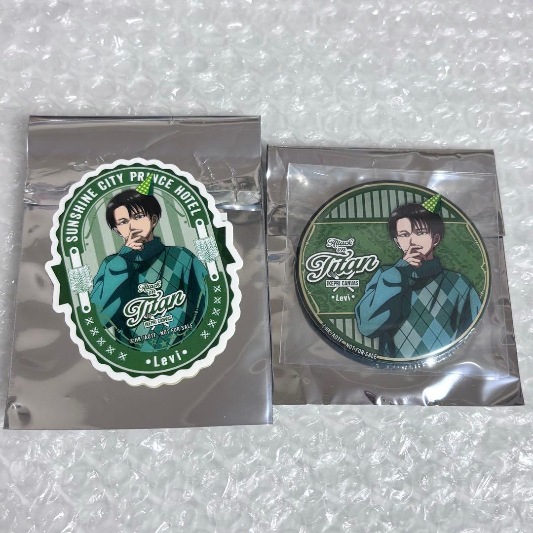 進撃の巨人 リヴァイ プリンスホテル 特典 缶バッジ ステッカー 2点セット