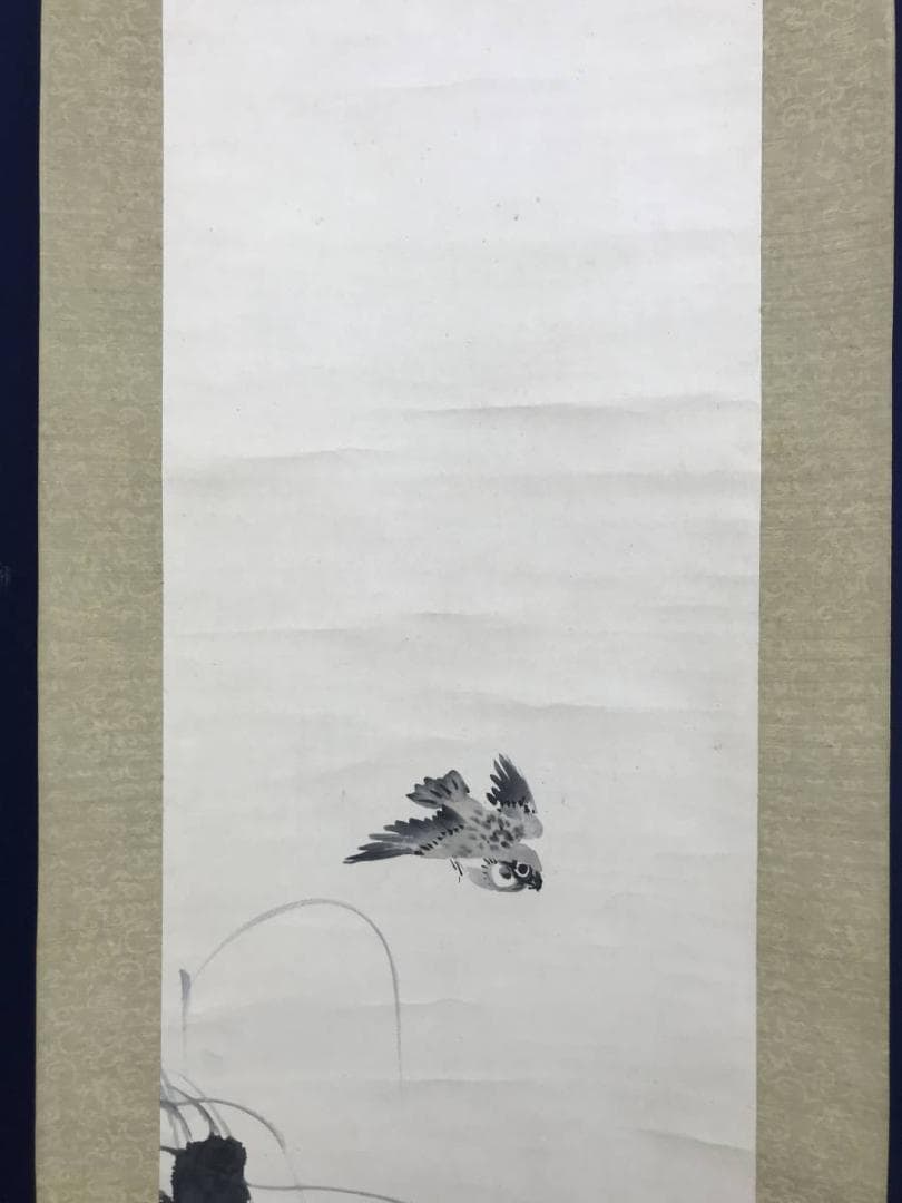 真作/吉見寛/蘆月/菊雀図/小鳥図/花鳥図/掛軸/名家伝来/AE-82