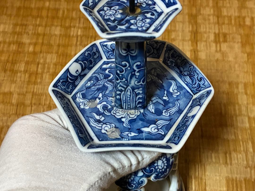 古伊万里 中国 青花 染付 燭台 一対 時代物 中国美術