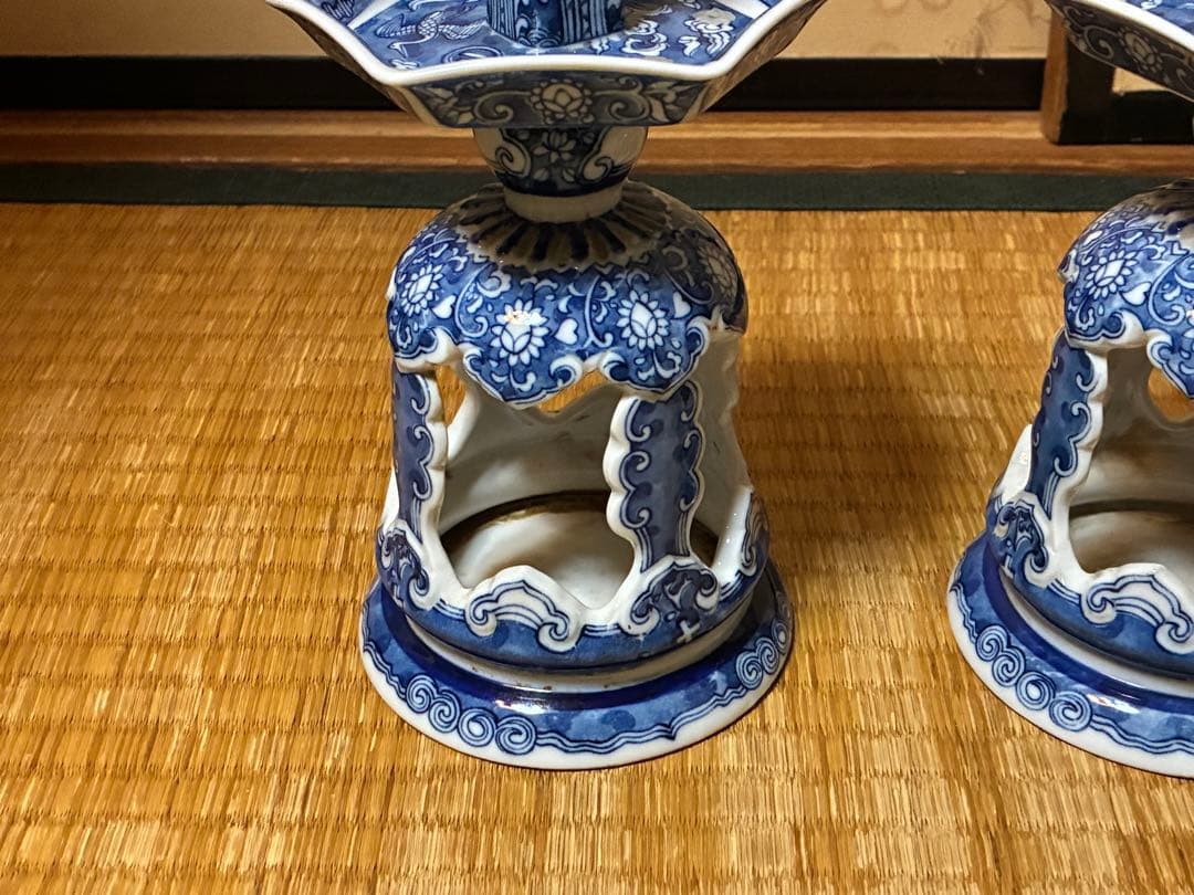 古伊万里 中国 青花 染付 燭台 一対 時代物 中国美術