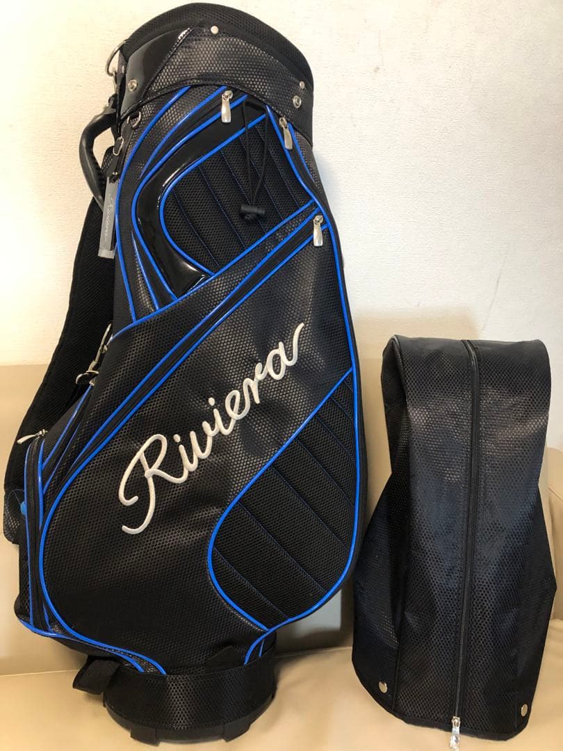 【送料込み】美品　リビエラ　キャディバッグ　青　黒　ゴルフバッグ