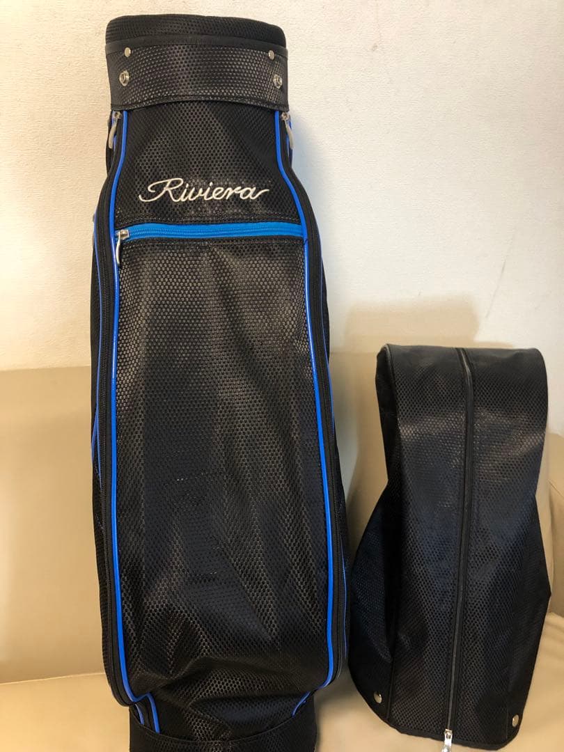 【送料込み】美品　リビエラ　キャディバッグ　青　黒　ゴルフバッグ