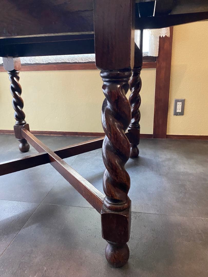 送料込み三越イギリスアンティークドローリーフテーブル（伸縮可能）