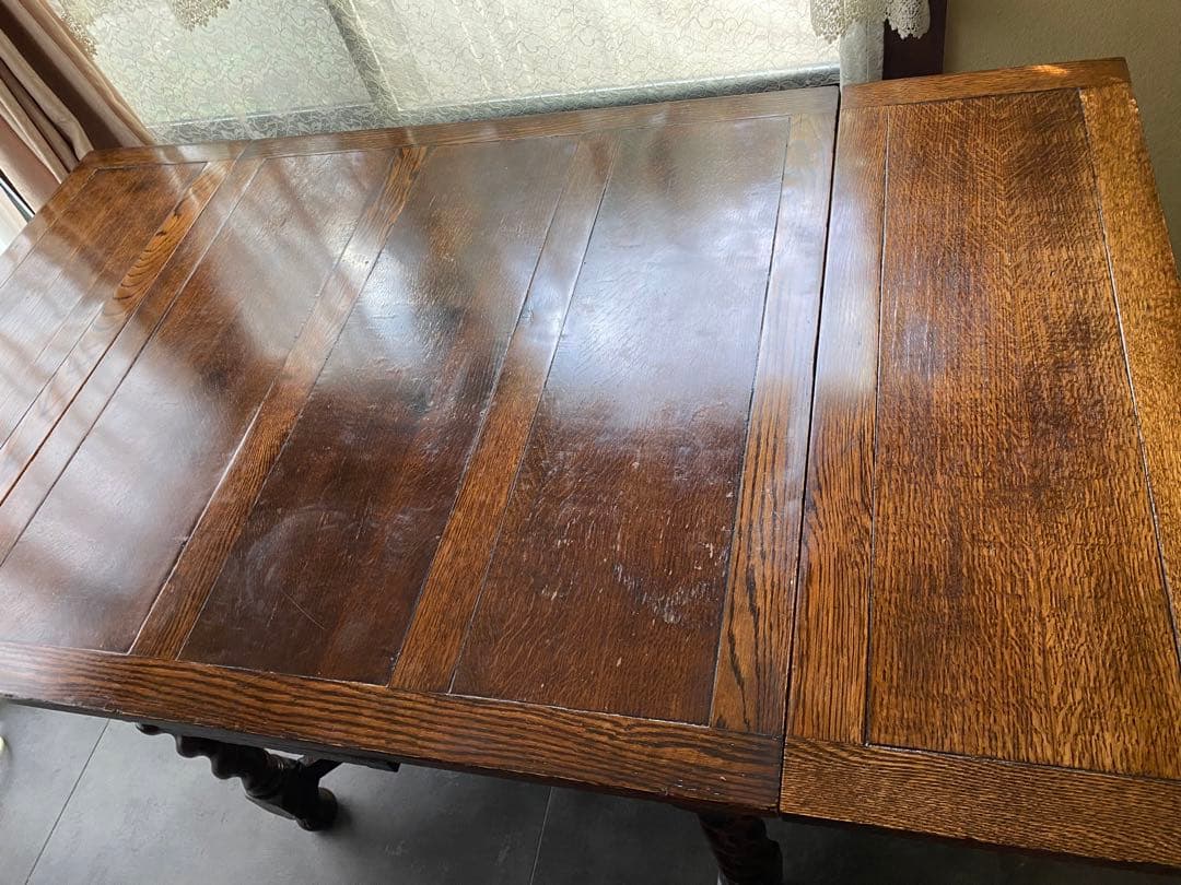 送料込み三越イギリスアンティークドローリーフテーブル（伸縮可能）