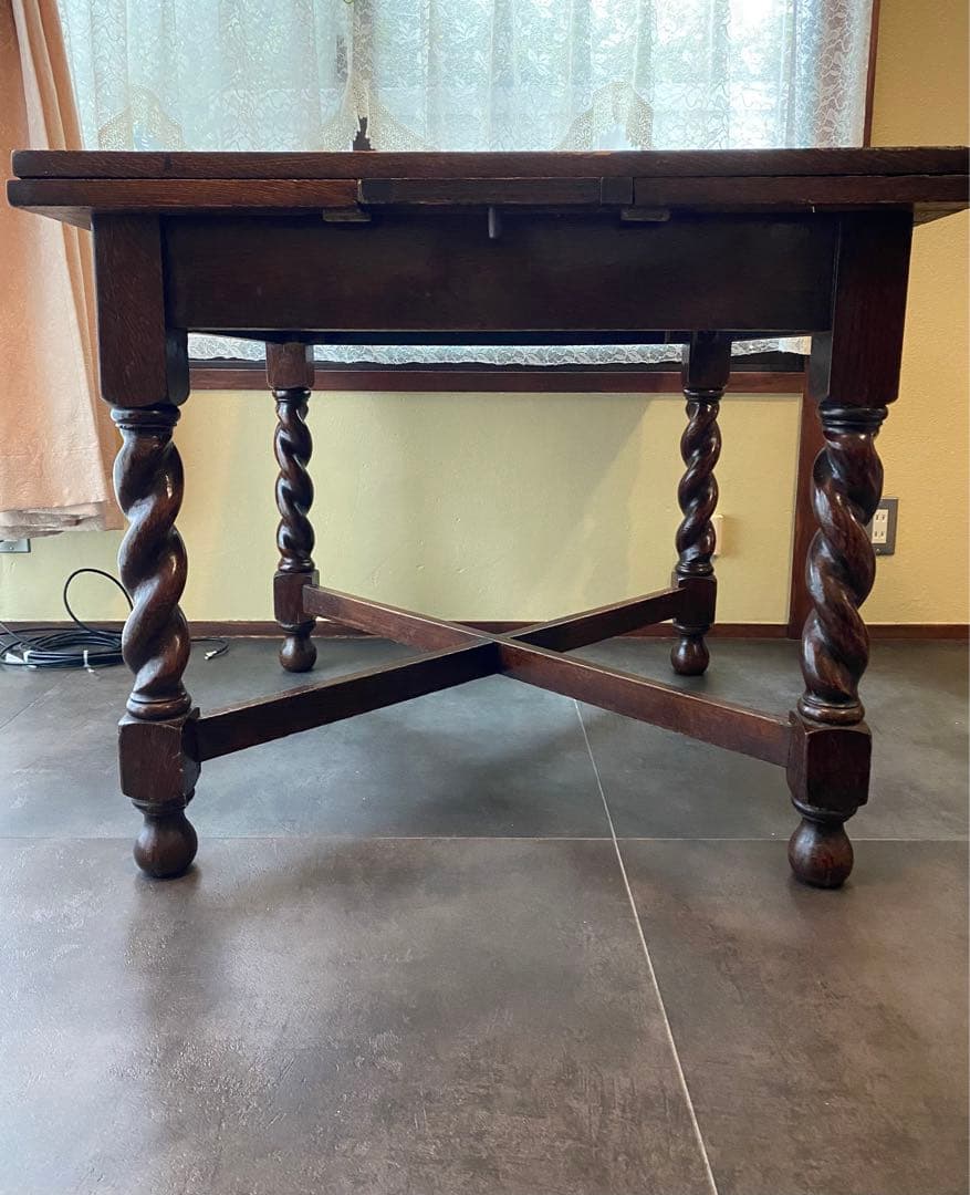 送料込み三越イギリスアンティークドローリーフテーブル（伸縮可能）