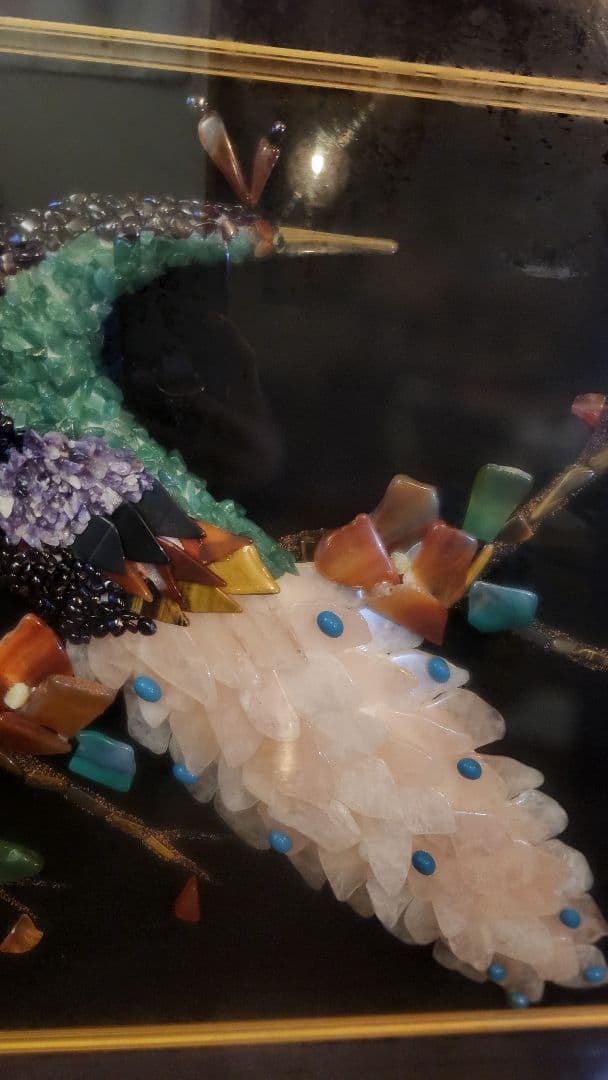 クジャク　水晶　絵画　天然石　クリスタルアート