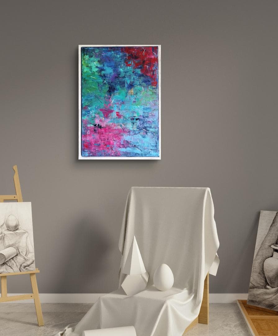 水面花火/ 抽象画 キャンバス 額セット 44×32㎝ 原画1点のみ モダン