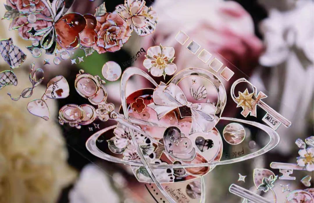 巻売 504★ 海外 マスキングテープ マステ PET 装飾 花 蝶 銀ホロ