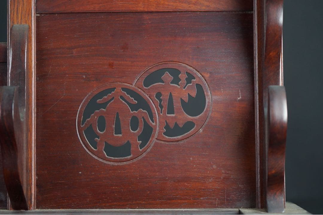 時代武具 木製 無垢材 鍔透かし 四振掛用 刀掛け 武具 刀装具