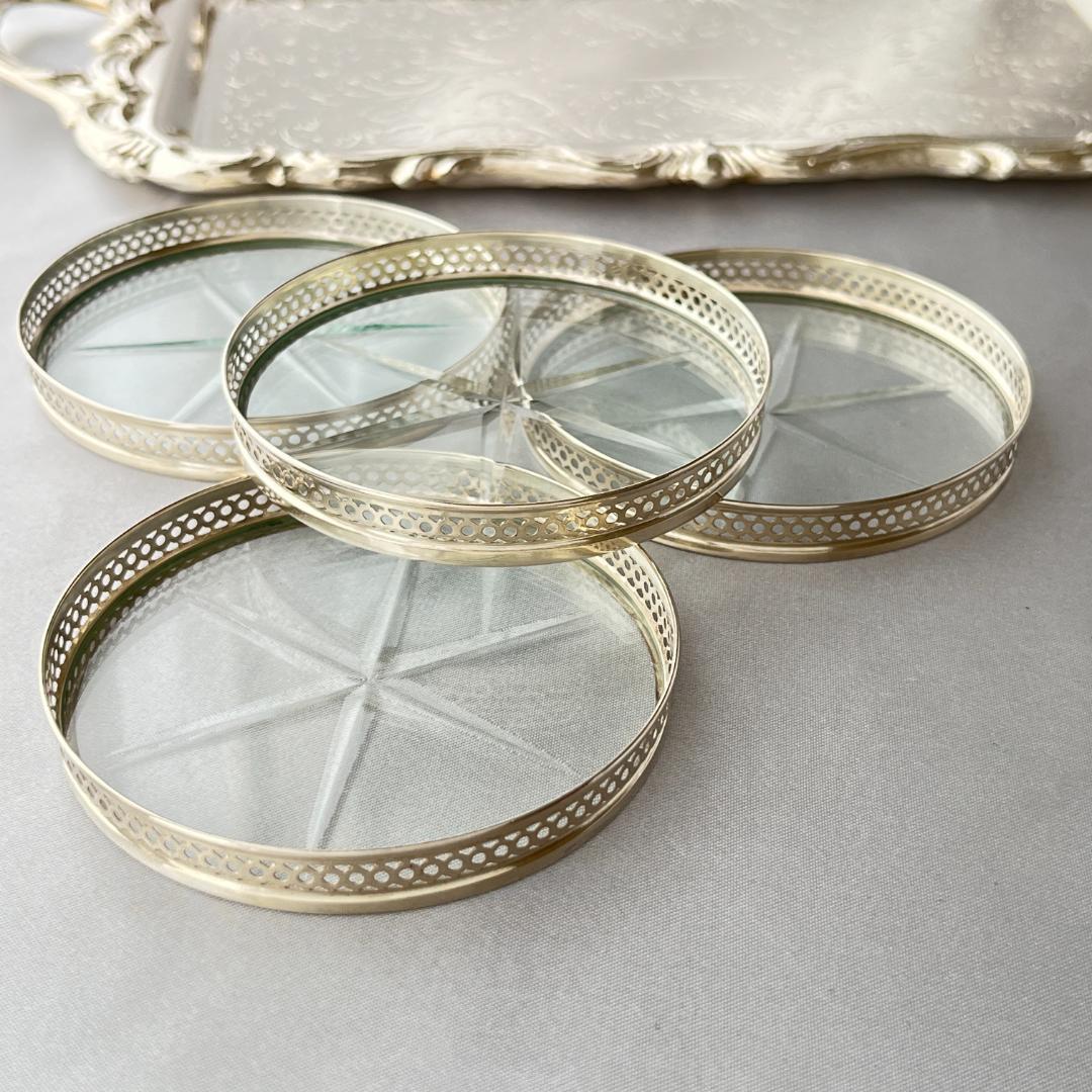 【Webster】【純銀 / ガラス】ワイングラスコースター 4枚 スターリング