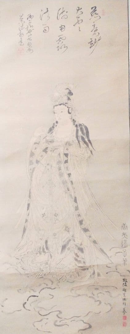 掛け軸 ,観世音菩薩【旧蔵・武者小路家元様、雲深庵！】水墨観音立像・仏教