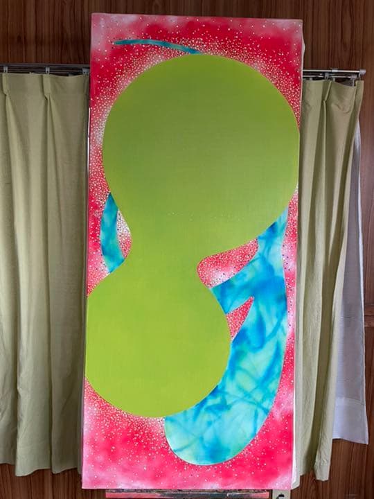 油絵　現代アート　ピンクな夜　作者　あんどうまさひろ　油彩画