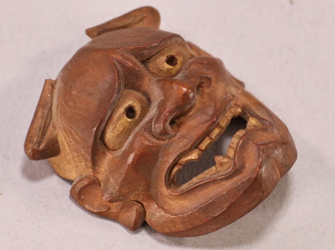 BK221　珍品　宝生 面工　鈴木慶雲 刀　金彩　根付　置物　飾り物