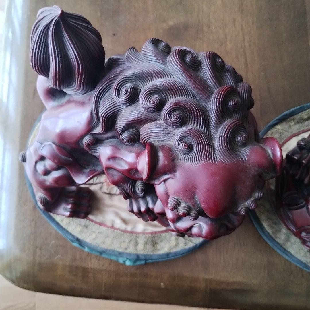 レトロ沖縄　シーサー置物　二体セットと鳥柄シート