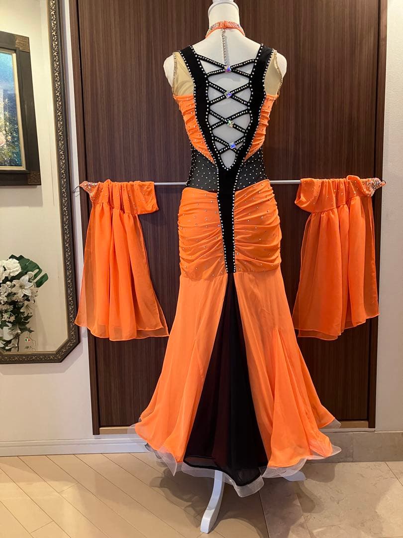 社交ダンスドレス オレンジと黒