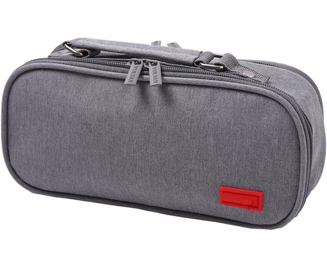 【グレー】ペンケース 文具バッグ 化粧ポーチ 収納ケース 多機能ケース 筆箱