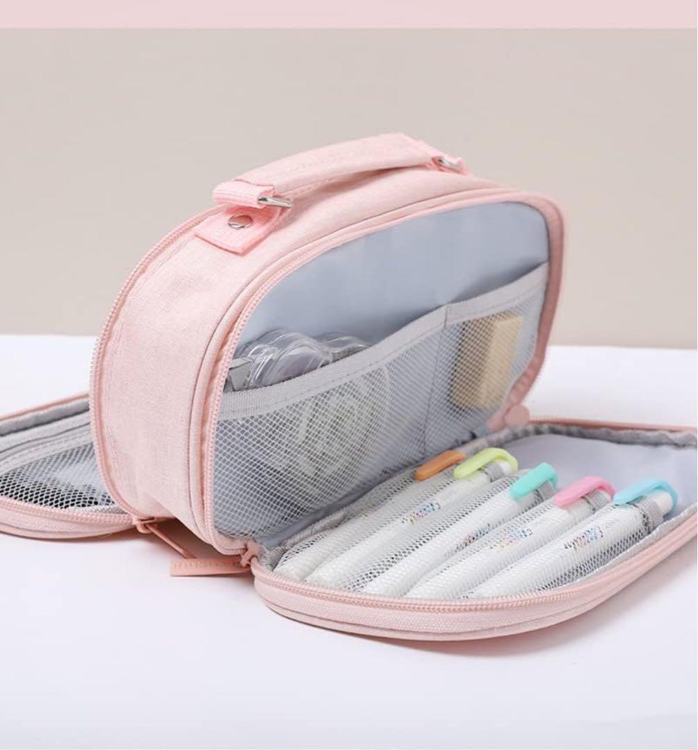 【グレー】ペンケース 文具バッグ 化粧ポーチ 収納ケース 多機能ケース 筆箱