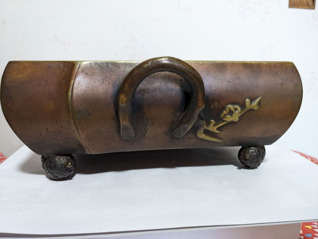 ♦中国古玩 大明宣徳 松笠 四つ足 水盤 宣徳銅 コレクション骨董品アンティーク