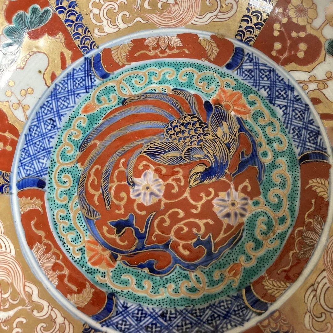 【古伊万里文】古伊万里の伝統　古伊万里文　極錦三方割鶴亀松梅鳳凰見込文　大深鉢