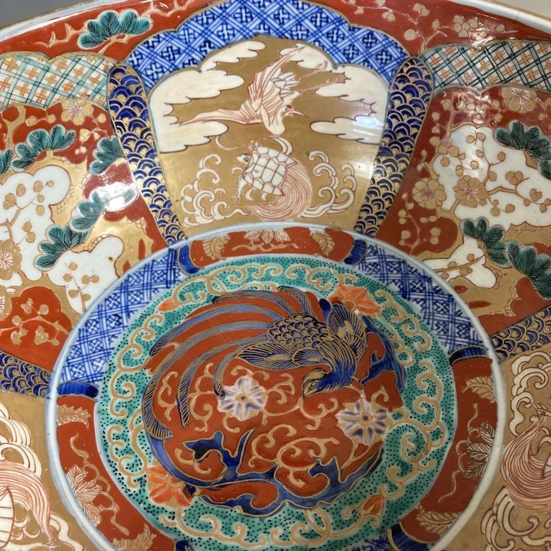 【古伊万里文】古伊万里の伝統　古伊万里文　極錦三方割鶴亀松梅鳳凰見込文　大深鉢