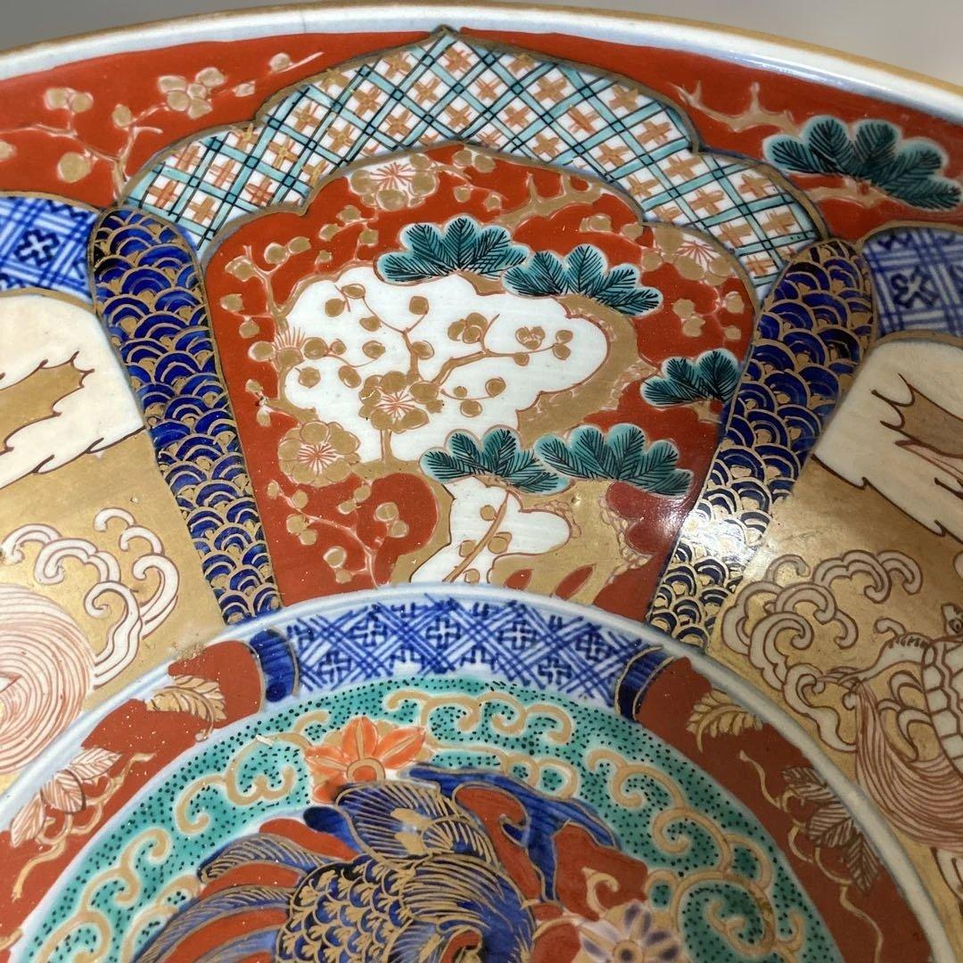 【古伊万里文】古伊万里の伝統　古伊万里文　極錦三方割鶴亀松梅鳳凰見込文　大深鉢