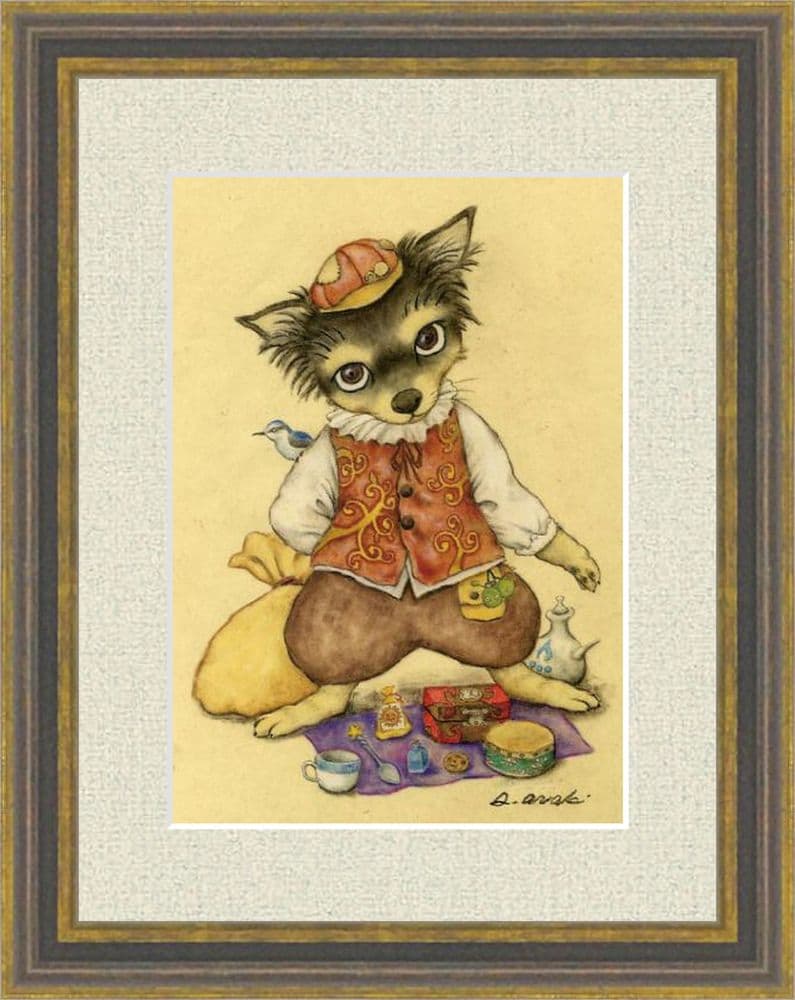 【原画】『雑貨屋ナッツ』（チワワ　犬　パステル画　絵画）