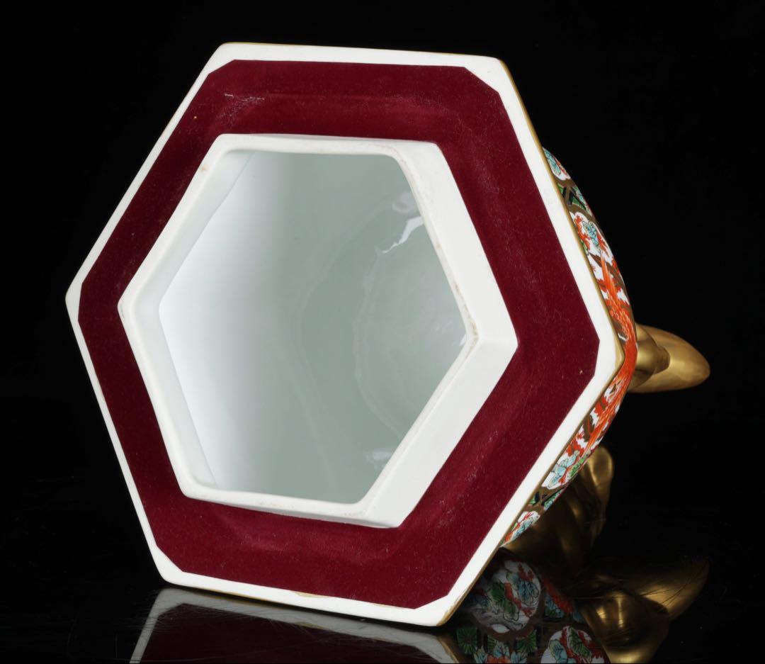 そ*ん様 有田焼 耕右衛門 染錦窓絵鳳凰花尽之図 獅子摘蓋特大三段壺 沈香壺 飾