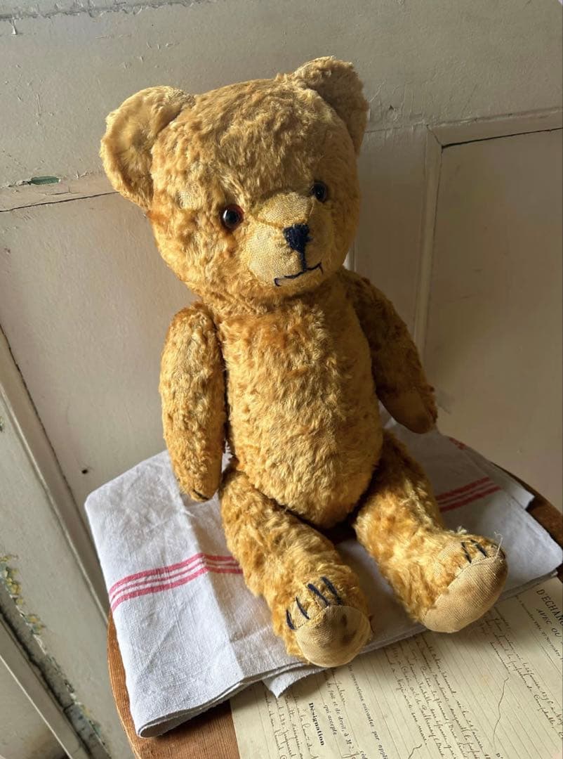 フランス アンティーク ゴージャスイエローベージュ ベア